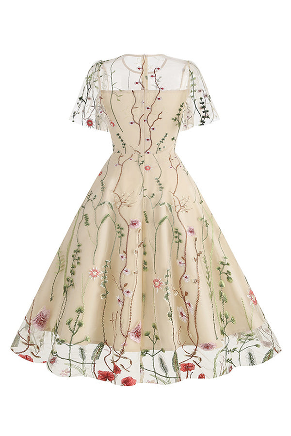 Elegant Floral Print Mesh Midi Dress
