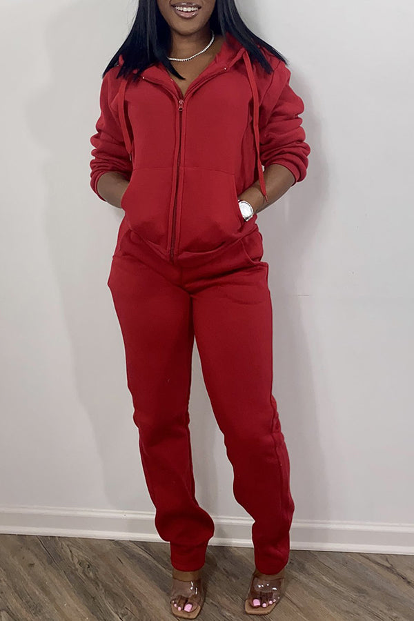 Drawstring Hoodie & Sweatpants Set
