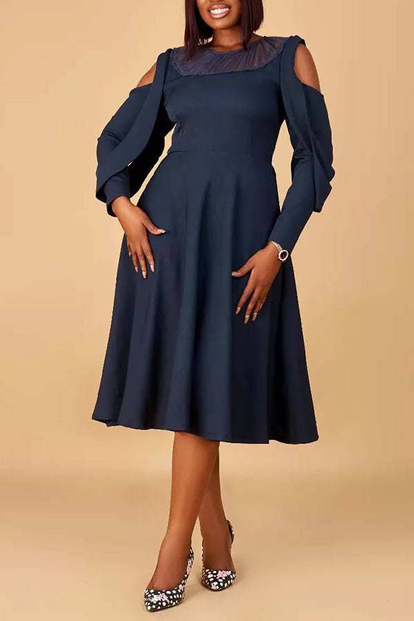 Elegant Cold Shoulder Slant Pocket A-line Dress