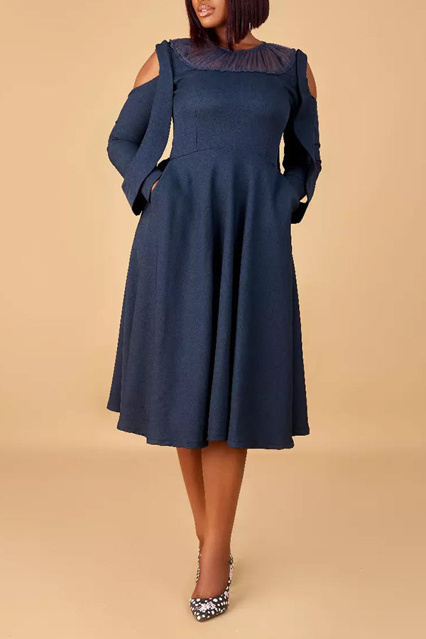 Elegant Cold Shoulder Slant Pocket A-line Dress