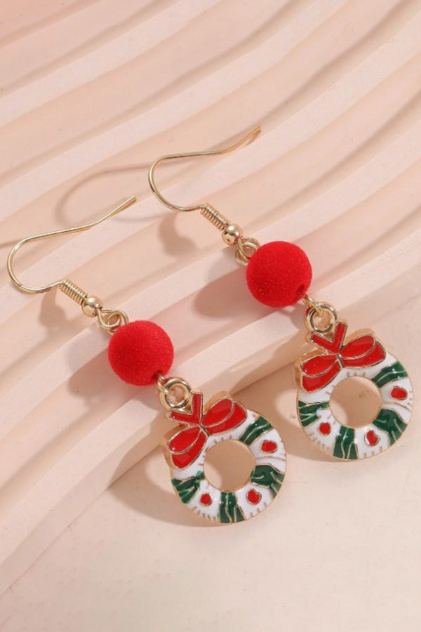 Colourful Christmas Wreath Fur Ball Earrings