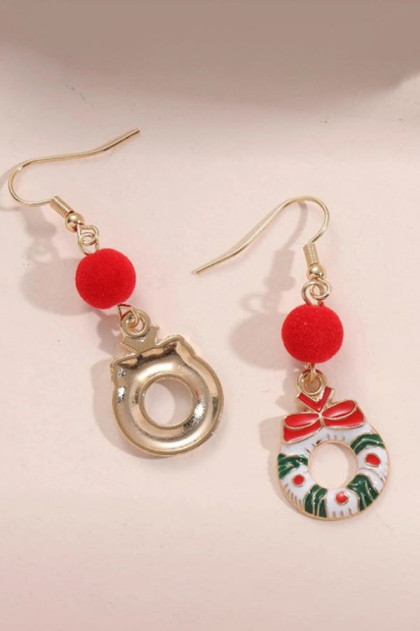 Colourful Christmas Wreath Fur Ball Earrings