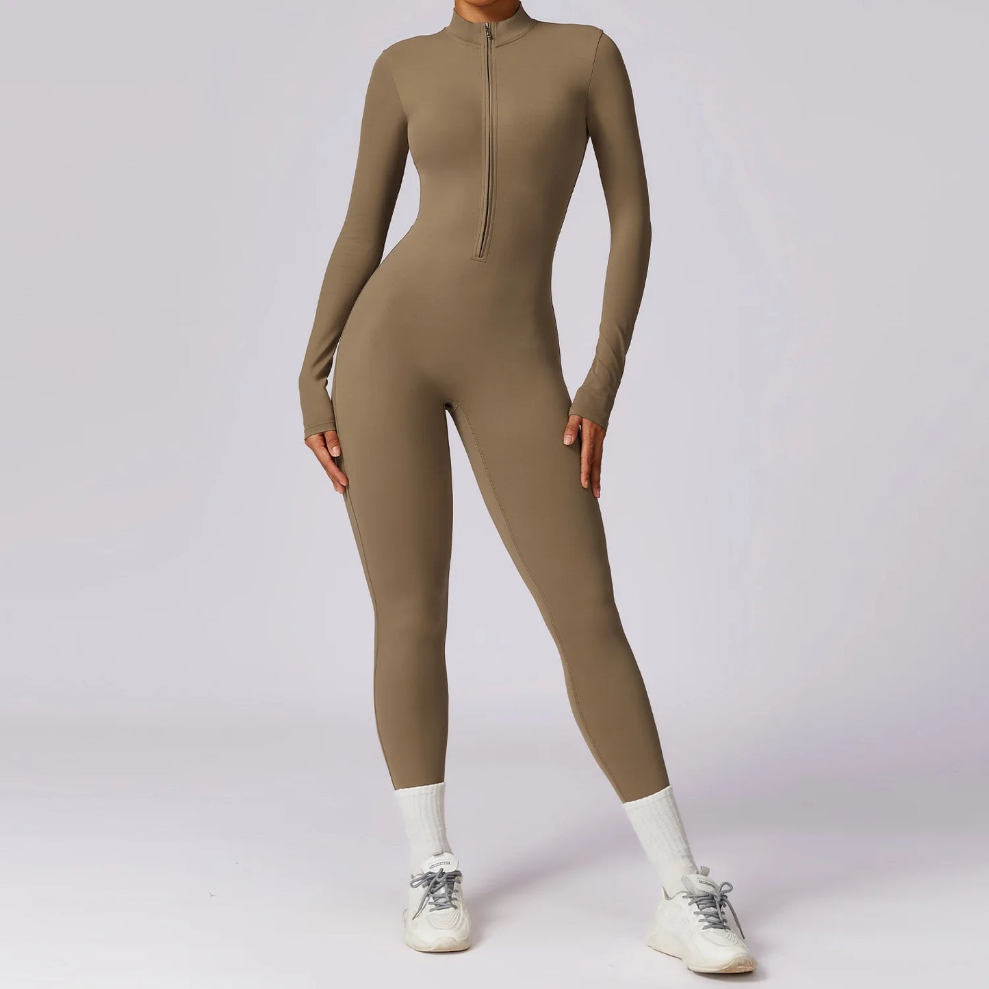 Yoga Jumpsuit Women Seamless Sports Zipper Jumpsuit Set Gym Long Sleeve Fitness Suit Elastic Gym Workout Bodysuit Athletic Wear
