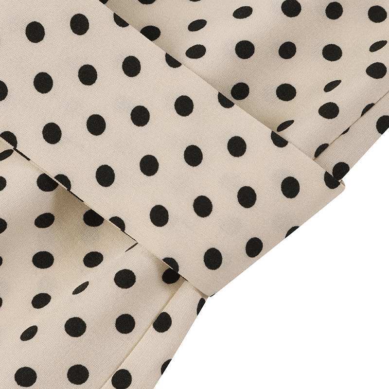 Vintage Polka-Dot Long Sleeve Round Neck Maxi Dress