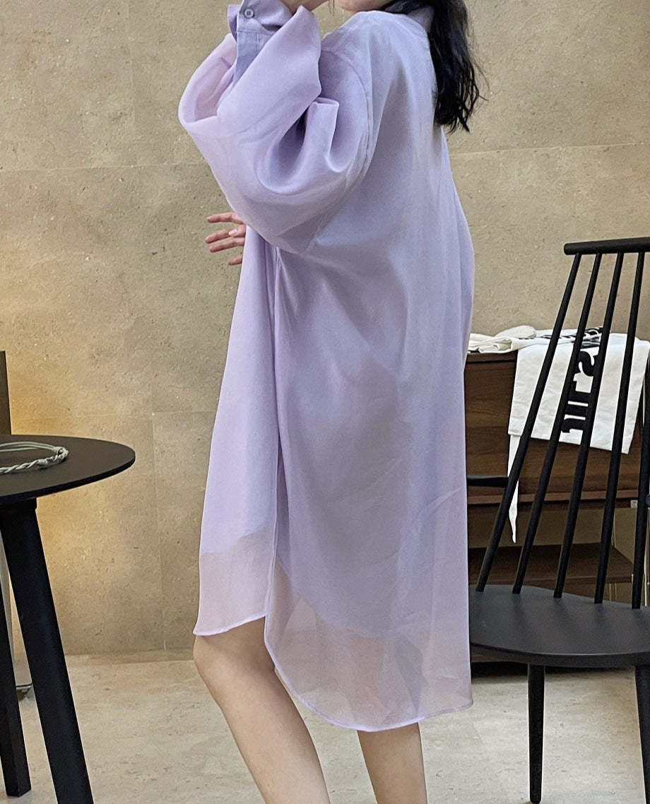 Loose Solid Color Lapel Long Sleeve Shirt