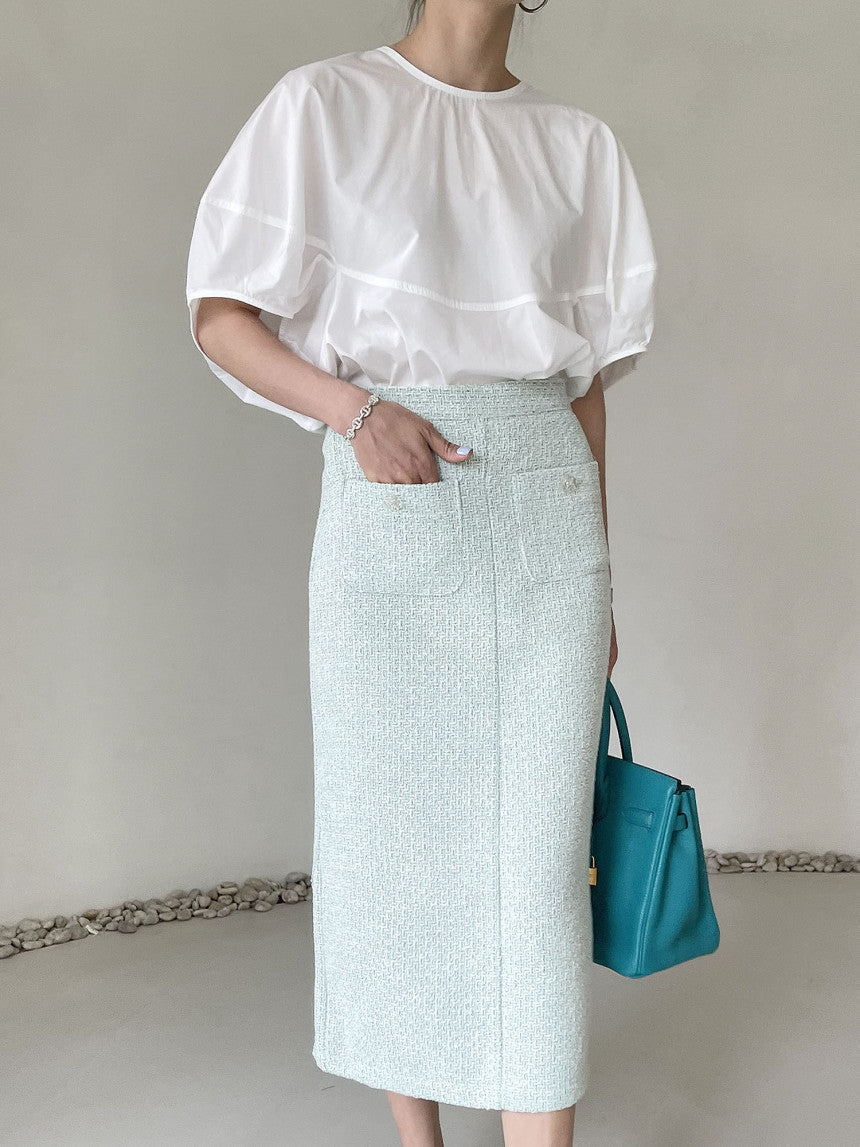 Elegant Round Neck Solid Color Loose Lantern Sleeve Shirt