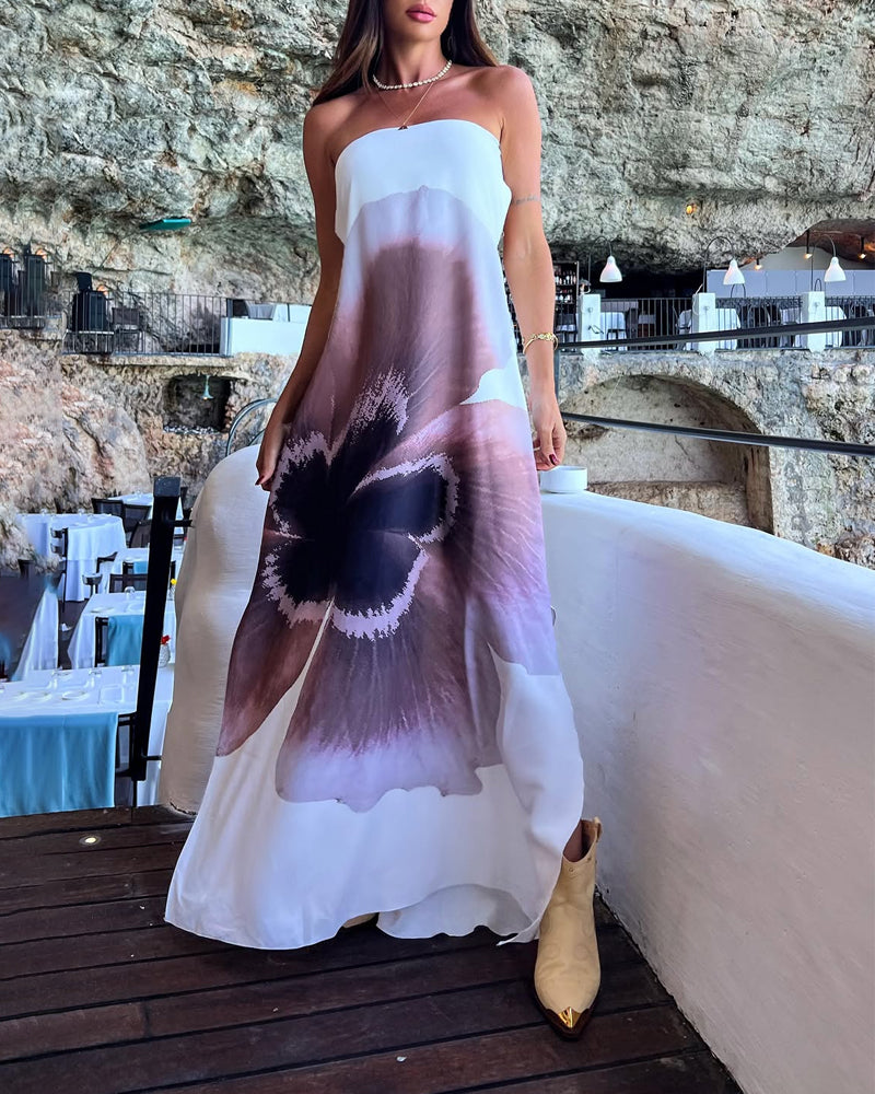 Fashion Strapless Backless Flower Dress