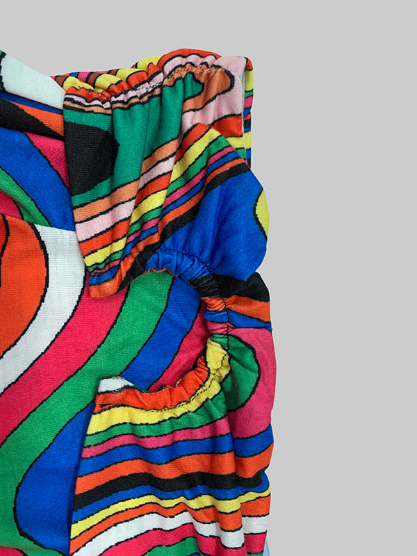 Long Sleeves Colorful Contrast Color Printed Off-The-Shoulder Maxi Dresses