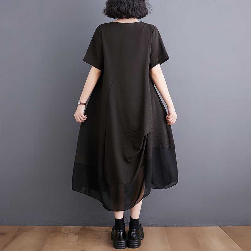 Vintage Literary Irregular Short Sleeve Midi Dress