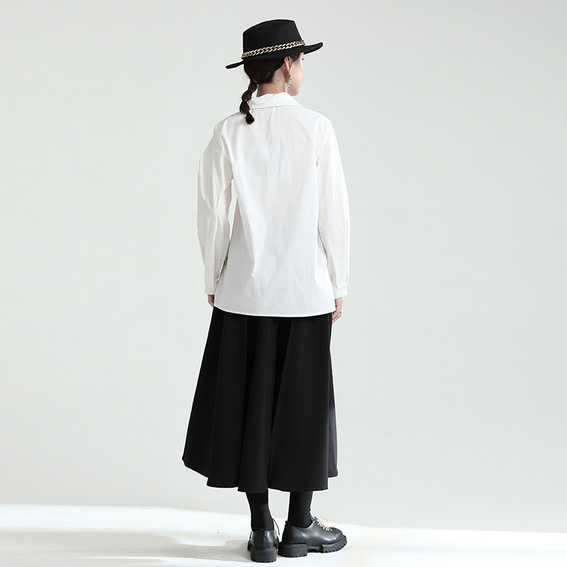 Simple Solid Color Lapel Long Sleeve Shirt