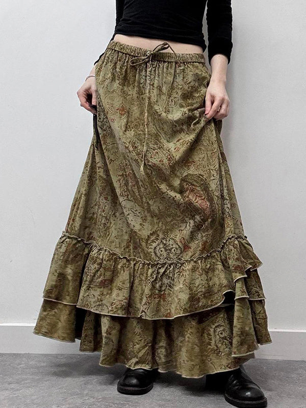 High Waisted Loose Contrast Color Elasticity Pleated Split-Joint Skirts Bottoms