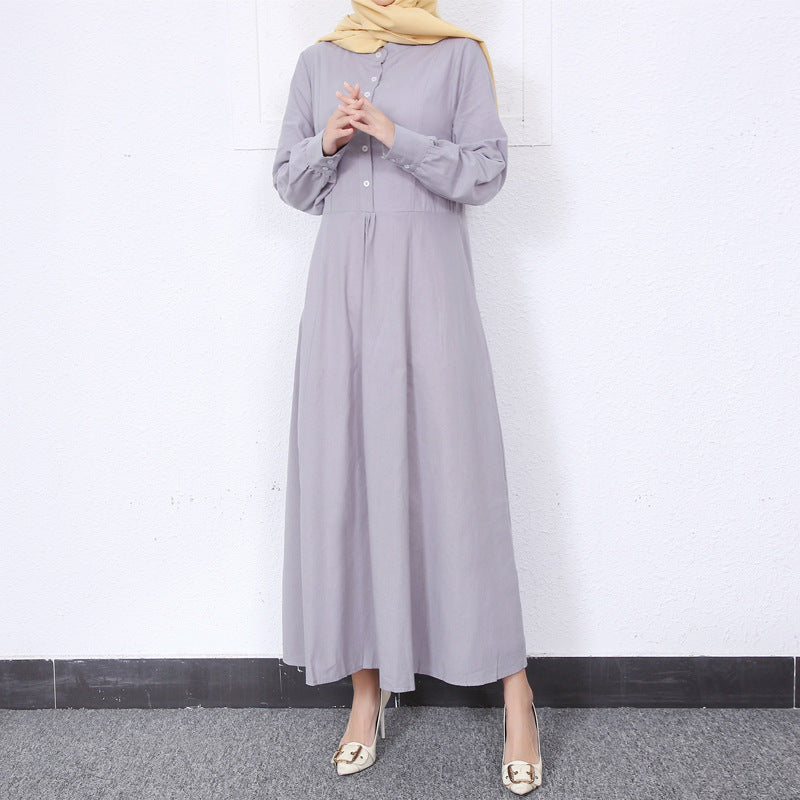 Simple Solid Color Stand Collar Maxi Dress
