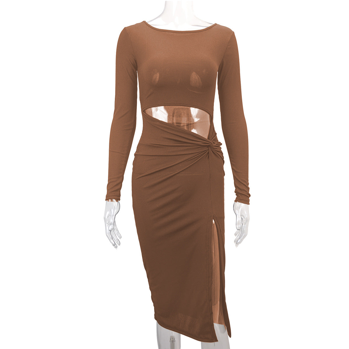 Women's clothing sexy stripes hollow out split long dress