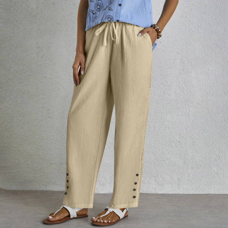 Drawstring Pocket Button Casual Pants