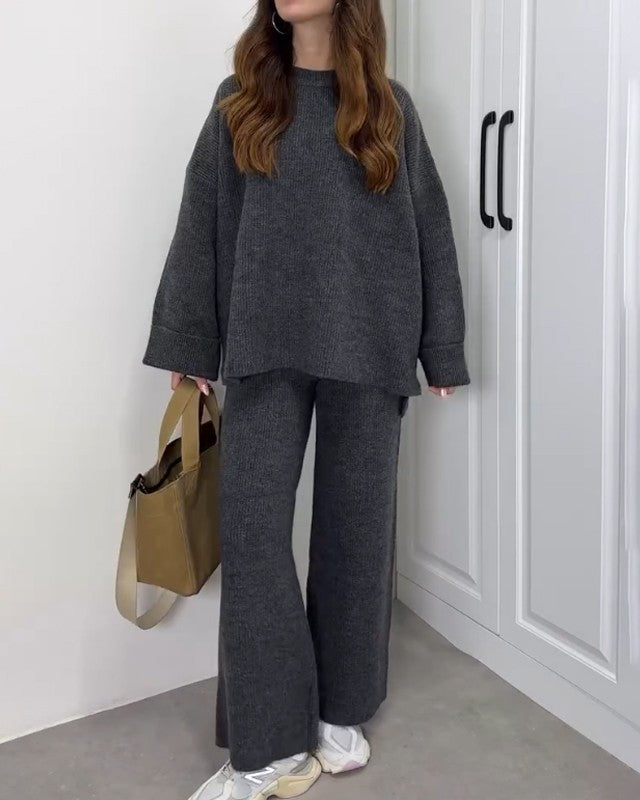 Casual Crewneck Sweater & Pants Two-piece Set