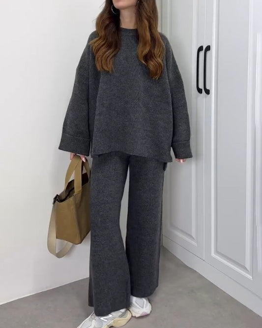 Casual Crewneck Sweater & Pants Two-piece Set