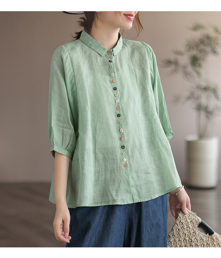 Literary Solid Color Lapel Bat Sleeve Shirt