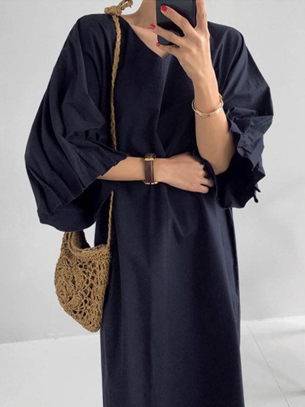 Loose Solid Color Midi Dress