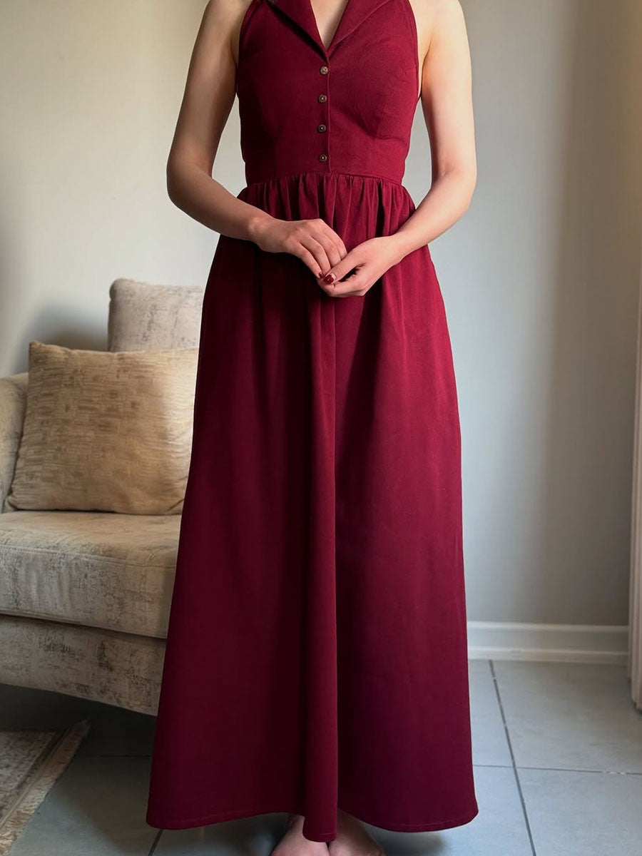 Elegant red sleeveless backless dress