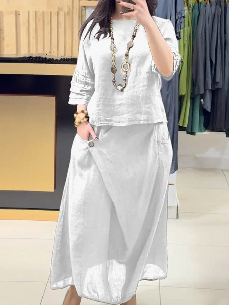 Loose Solid Color Half Sleeve Skirt Set