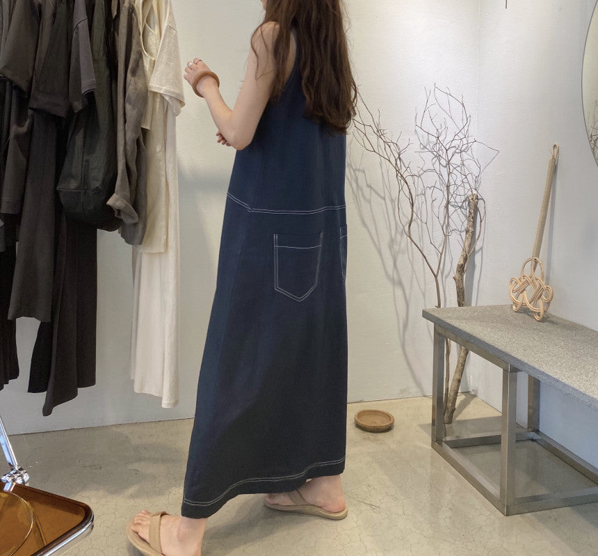 Loose Solid Color Sleeveless Cotton And Linen Dress