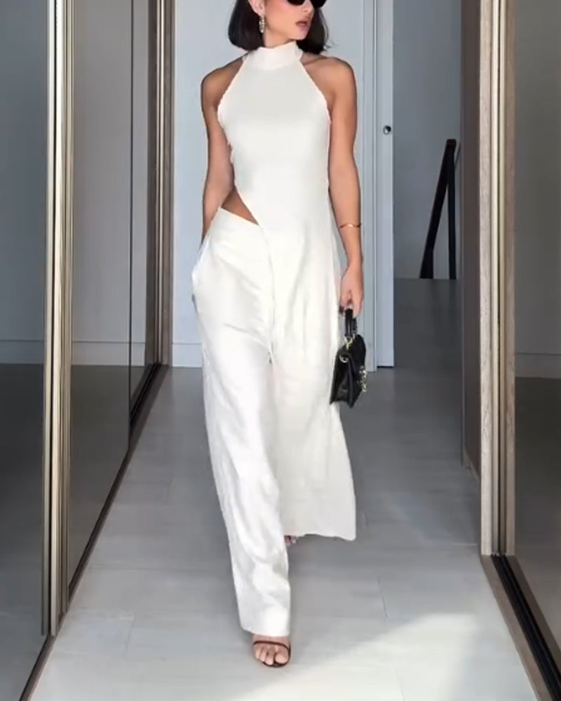 Fashion Irregular Long Top & Pants Two-piece Set