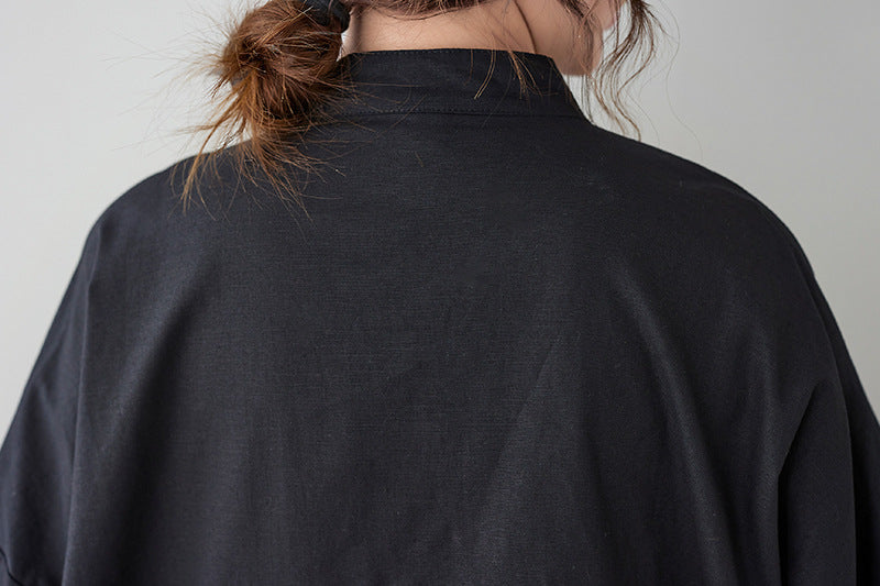 Literary Splicing Stand Collar Midi Dress