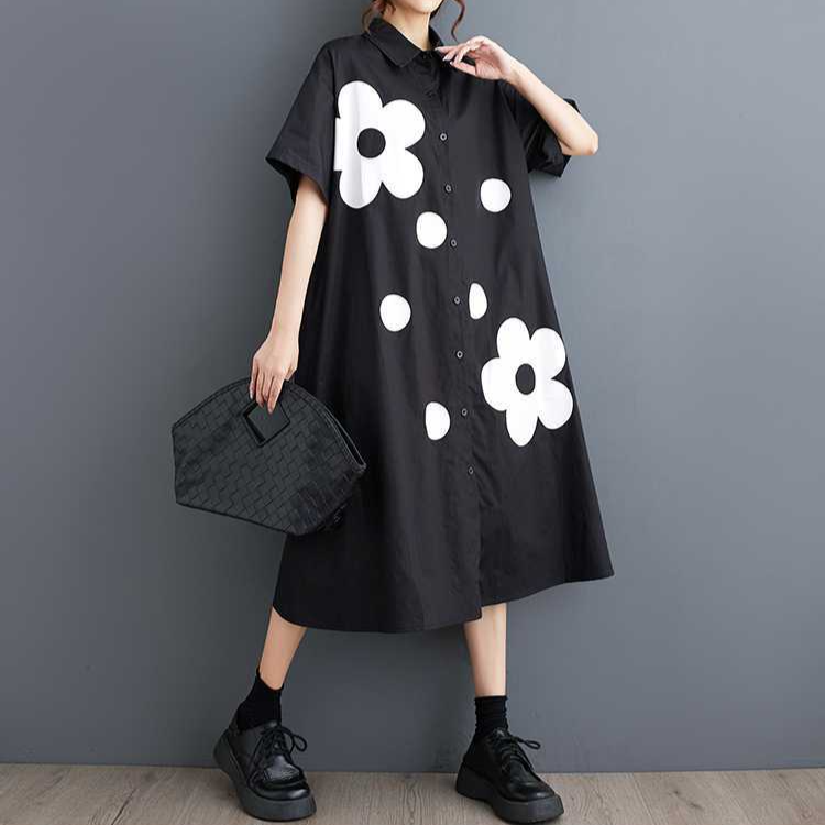 Loose Printed Spliced Short Sleeve Dress