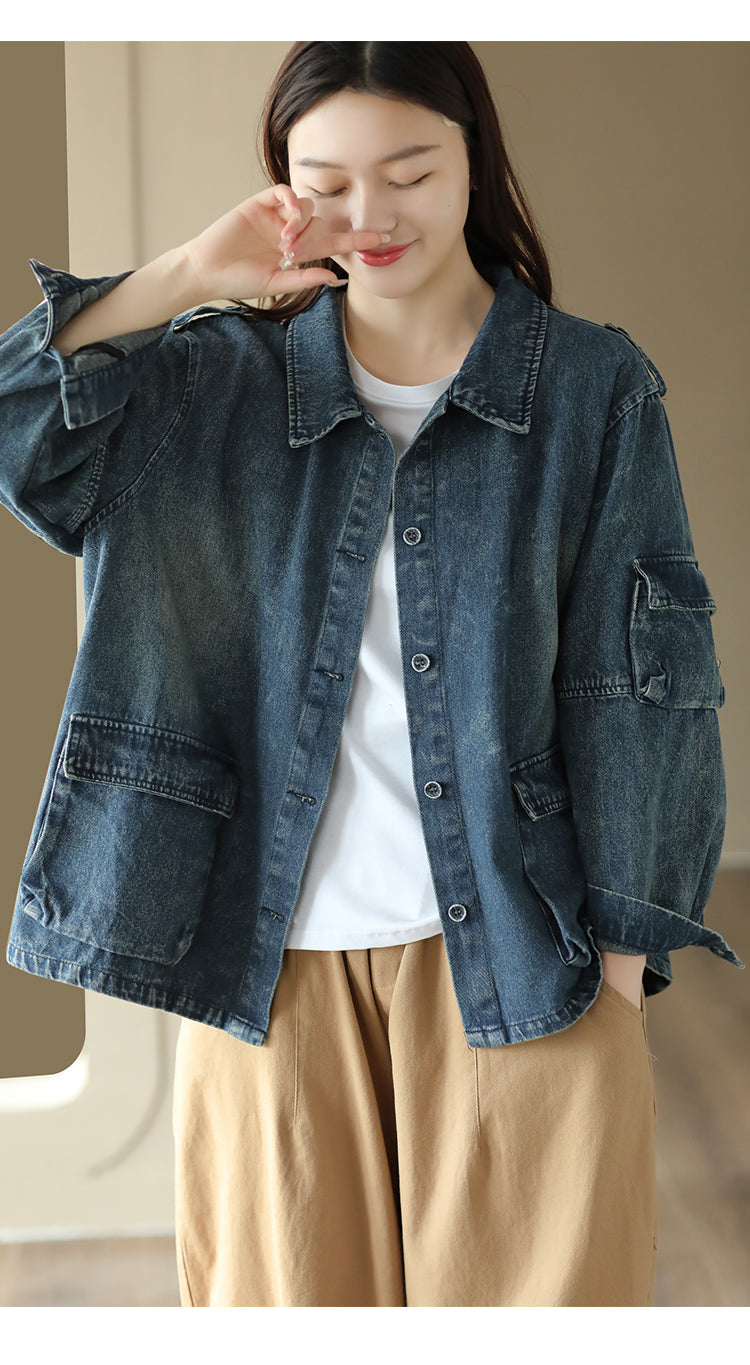Vintage Splicing Long Sleeve Denim Jacket