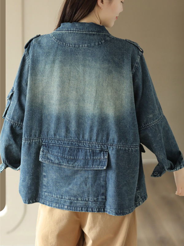 Vintage Splicing Long Sleeve Denim Jacket