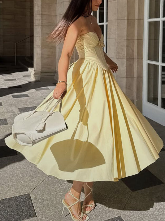 Yellow strapless evening dress