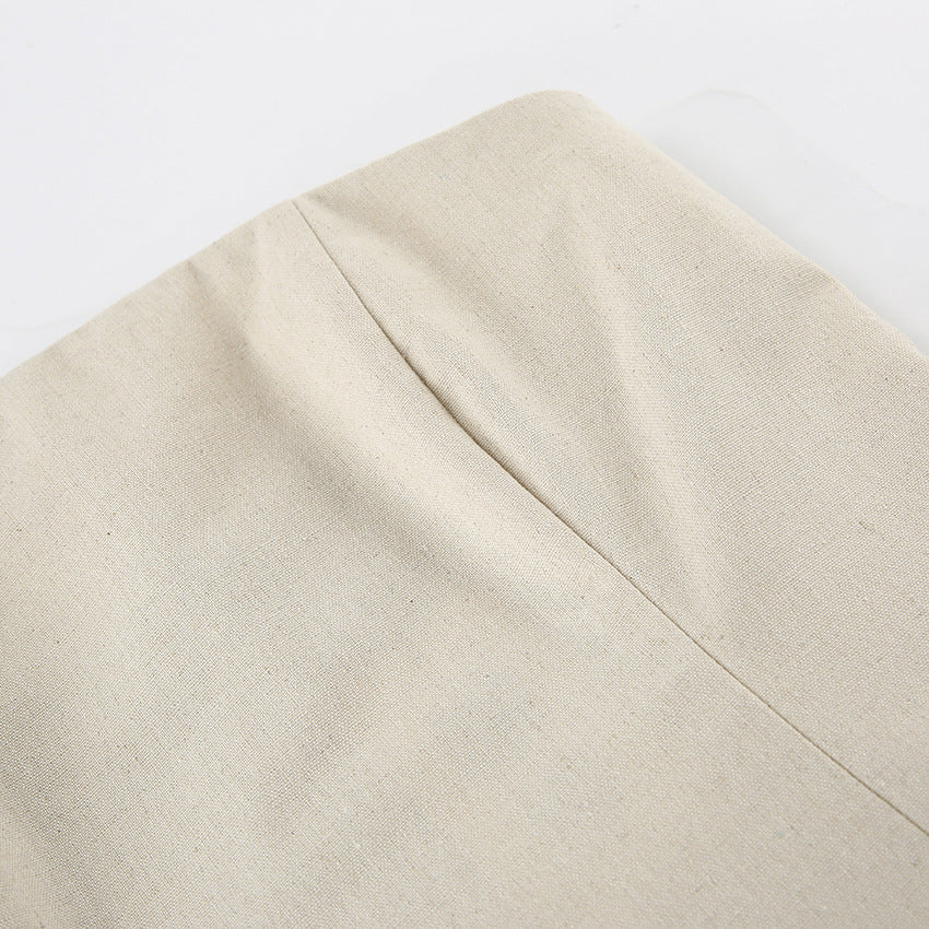 Vacation Cotton-Linen Solid Sheath Backless Maxi Dress