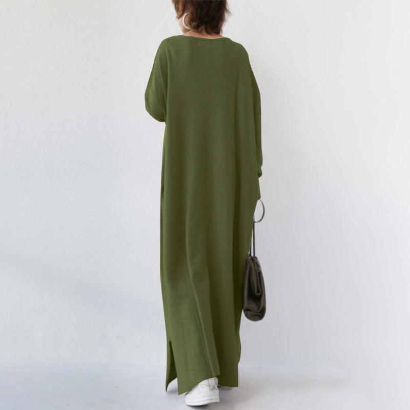 Casual Solid Color V-Neck Knitted Maxi Dress