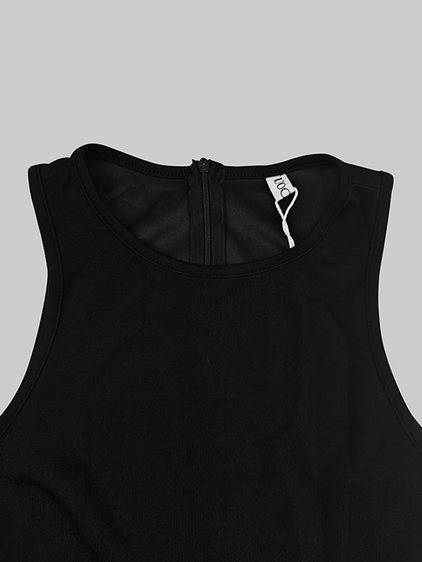 Sleeveless Hollow Pleated Split-Joint Round-neck Maxi Dresses