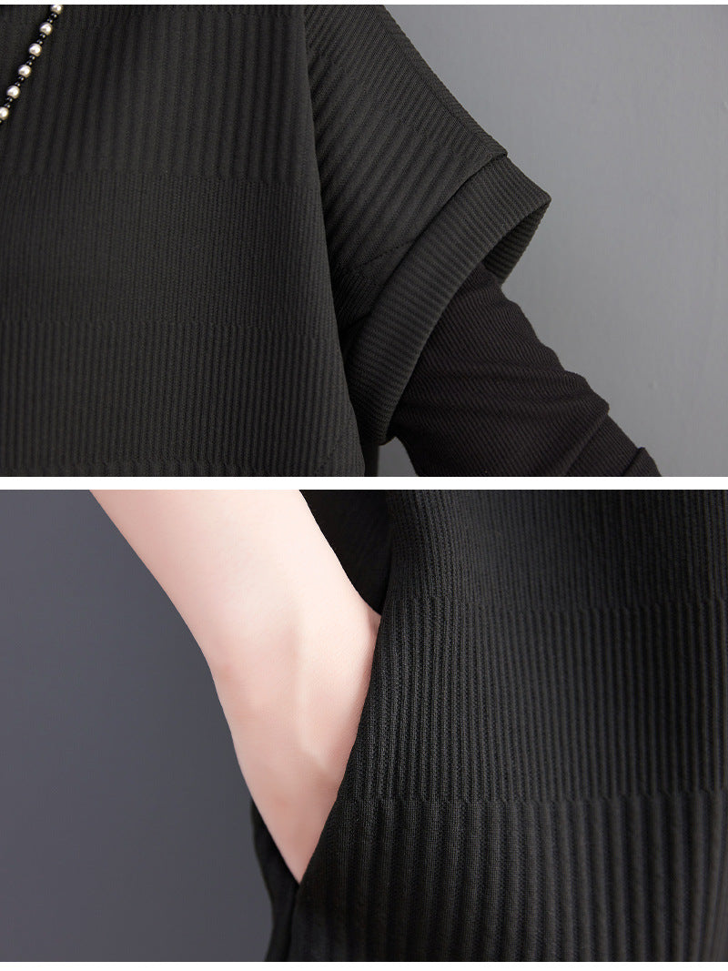 Loose Striped Turtleneck Knit Sweater Dress