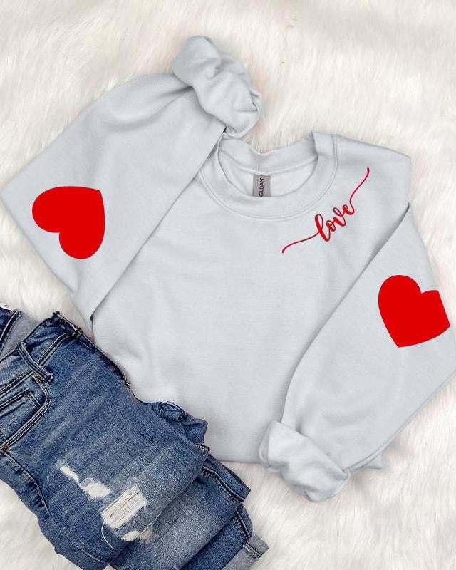 Loose Heart Pattern Crewneck Sweatshirt【Buy 3 Free Shipping】