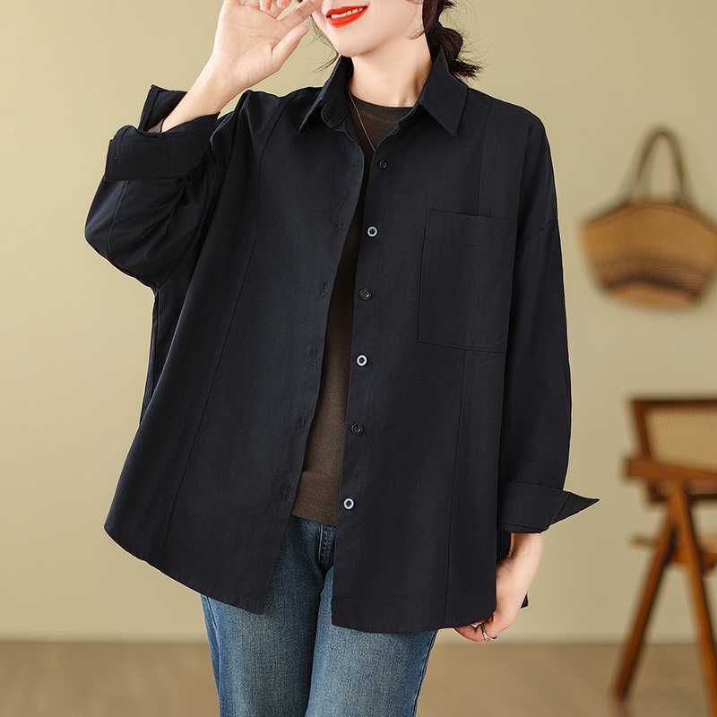 Literary Solid Color Long Sleeve Shirt