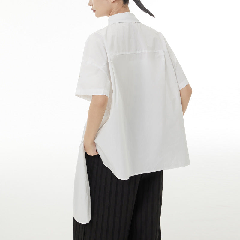 Irregular Splicing Short Sleeve Lapel Shirt