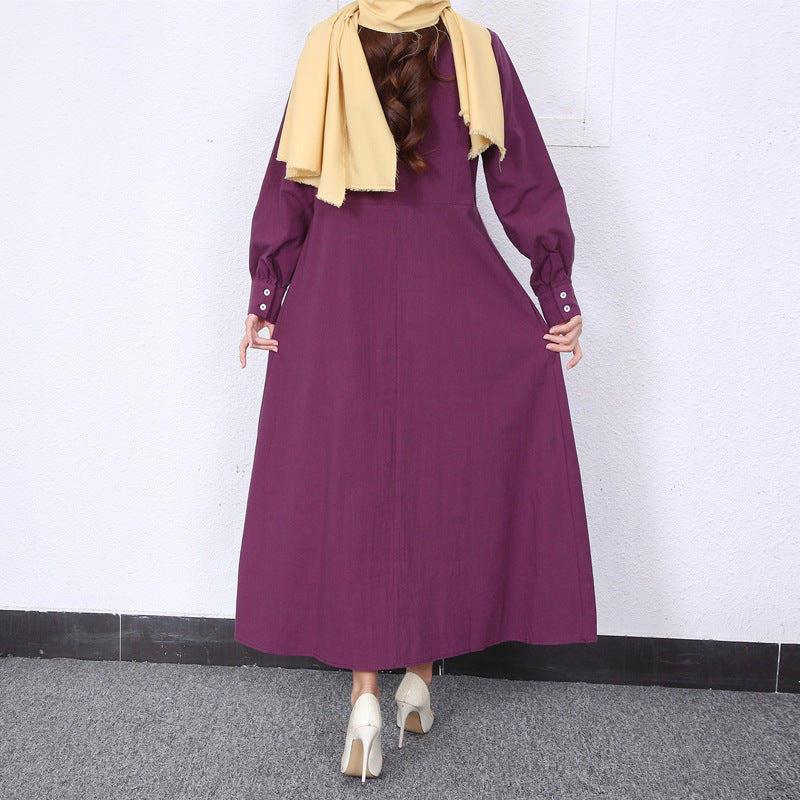 Simple Solid Color Stand Collar Maxi Dress