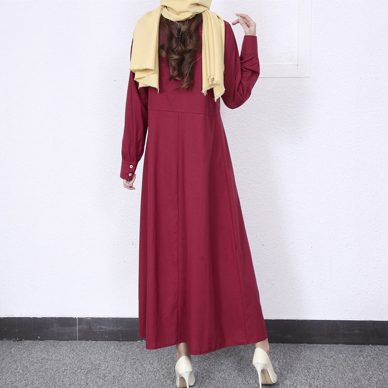 Simple Solid Color Stand Collar Maxi Dress