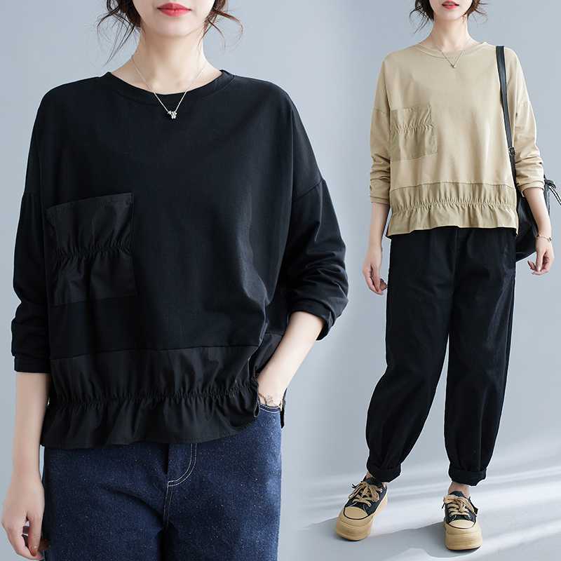 Loose Pleated Short Sleeve Blouse