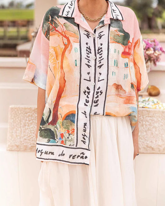 Distinctive Graffiti Print Short Sleeve Shirt