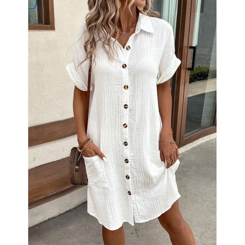 V-Neck Button-Lapel Shirt Dress