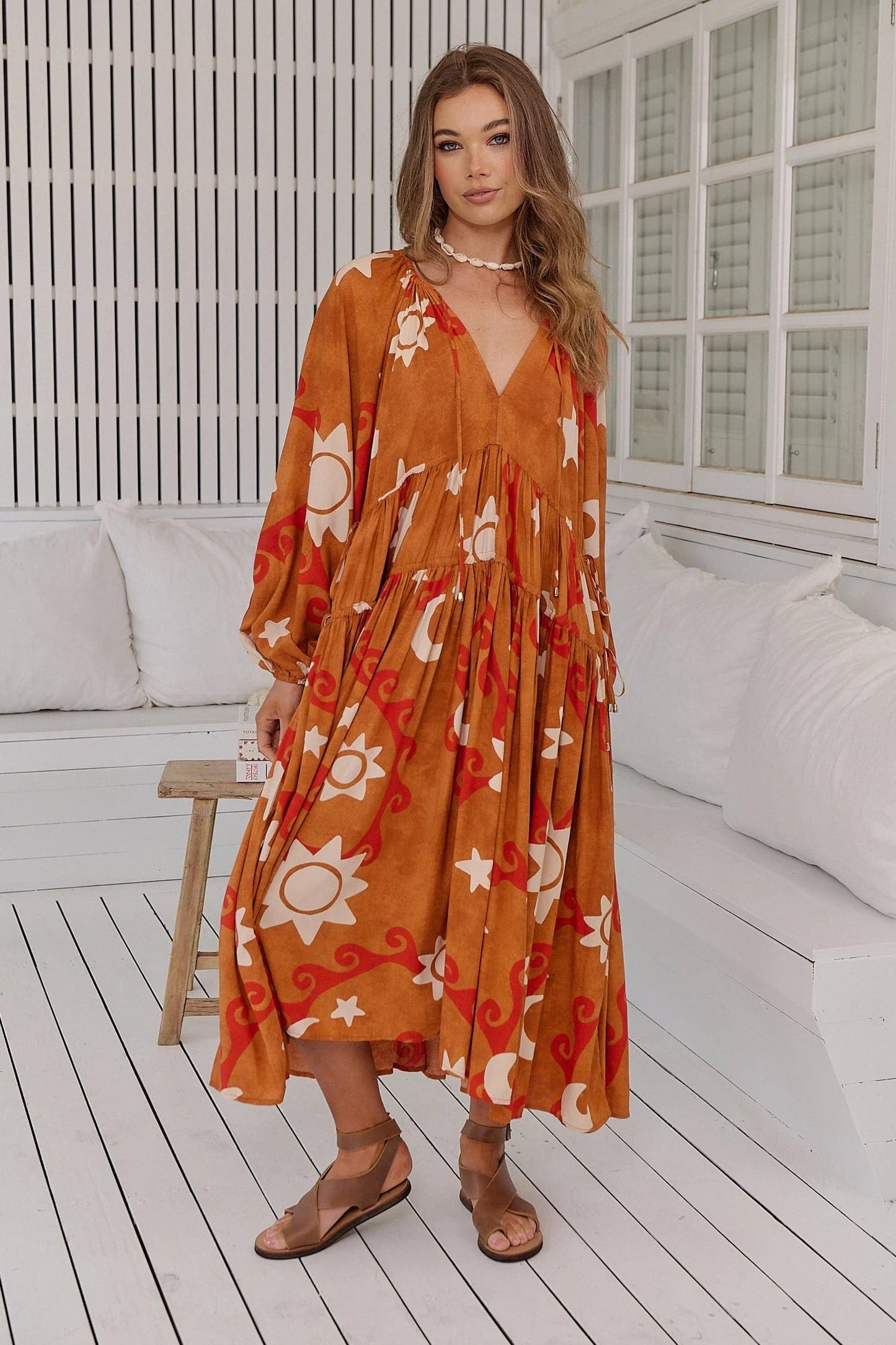 Women Long Sleeved Printed Boho Dress