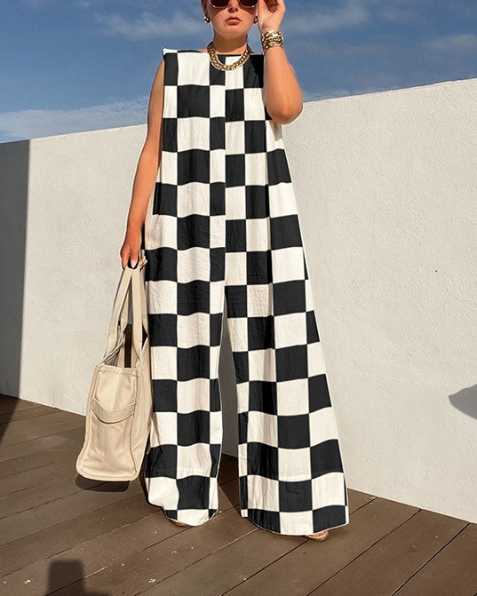 Casual Sleeveless Plaid Wide-Leg Jumpsuit(Buy 2 Free Shipping)