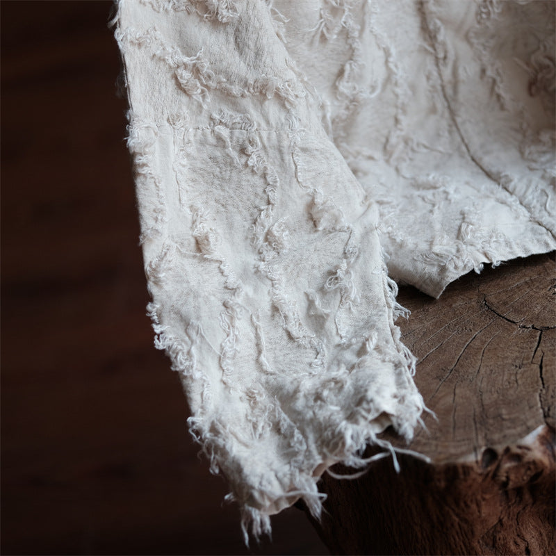 Versatile Cotton Linen Tassel Long Sleeve Blouse