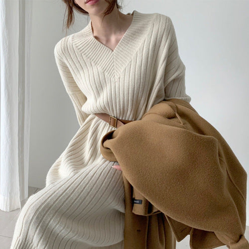 Simple Solid Color Hooded Sweater Dress