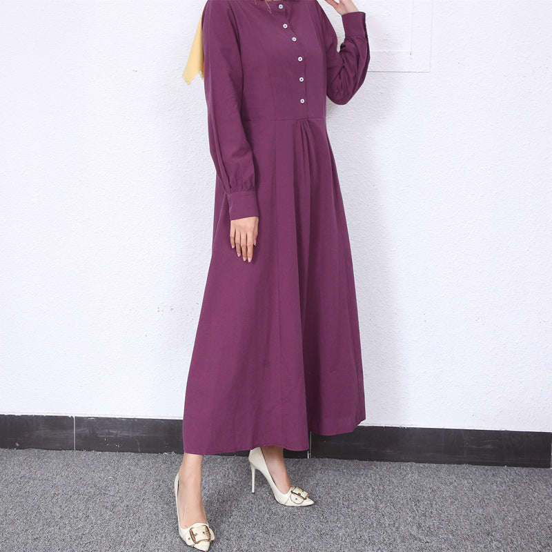 Simple Solid Color Stand Collar Maxi Dress