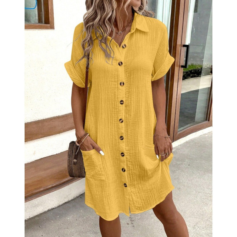 V-Neck Button-Lapel Shirt Dress