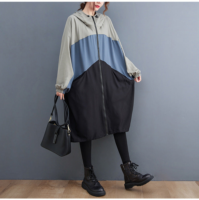Casual Splicing Hooded Trench Coat
